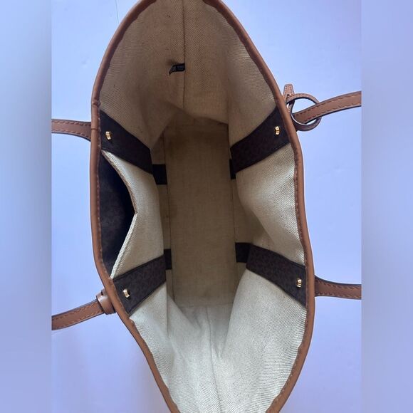 Michael Kors Eva Large Signature Logo Orange & Pink Stripe Tote Bag w/clutch - Picture 7 of 13